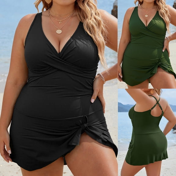 Daiosportswear Plus Size Women One Piece Swim Dress Tummy Control Swimsuits Twist Front Bathing Suit Body Shaping Swimwear,Swimwear for Women Black XL(XL)