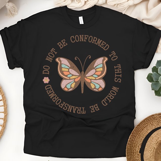 Do Not Be Conformed Bible Verse Butterfly T-Shirt, Black, Size 3XL