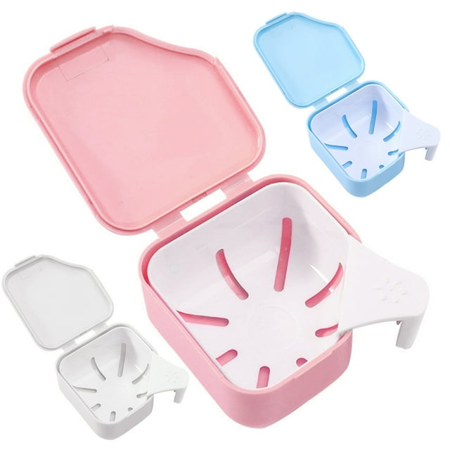 Neinkie Denture Bath Box Cup Container Case, Complete Clean Care for Dentures, Clear Braces, False Teeth, Mouth Guard, Night Guard & Retainers,Traveling