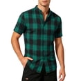 thumbnail image 4 of hoksml Men's Stand Collar Plaid Short Sleeve Button Shirt, Regular Fit Shirts for Daily Outdoor and Summer Casual Wear, 4 of 9