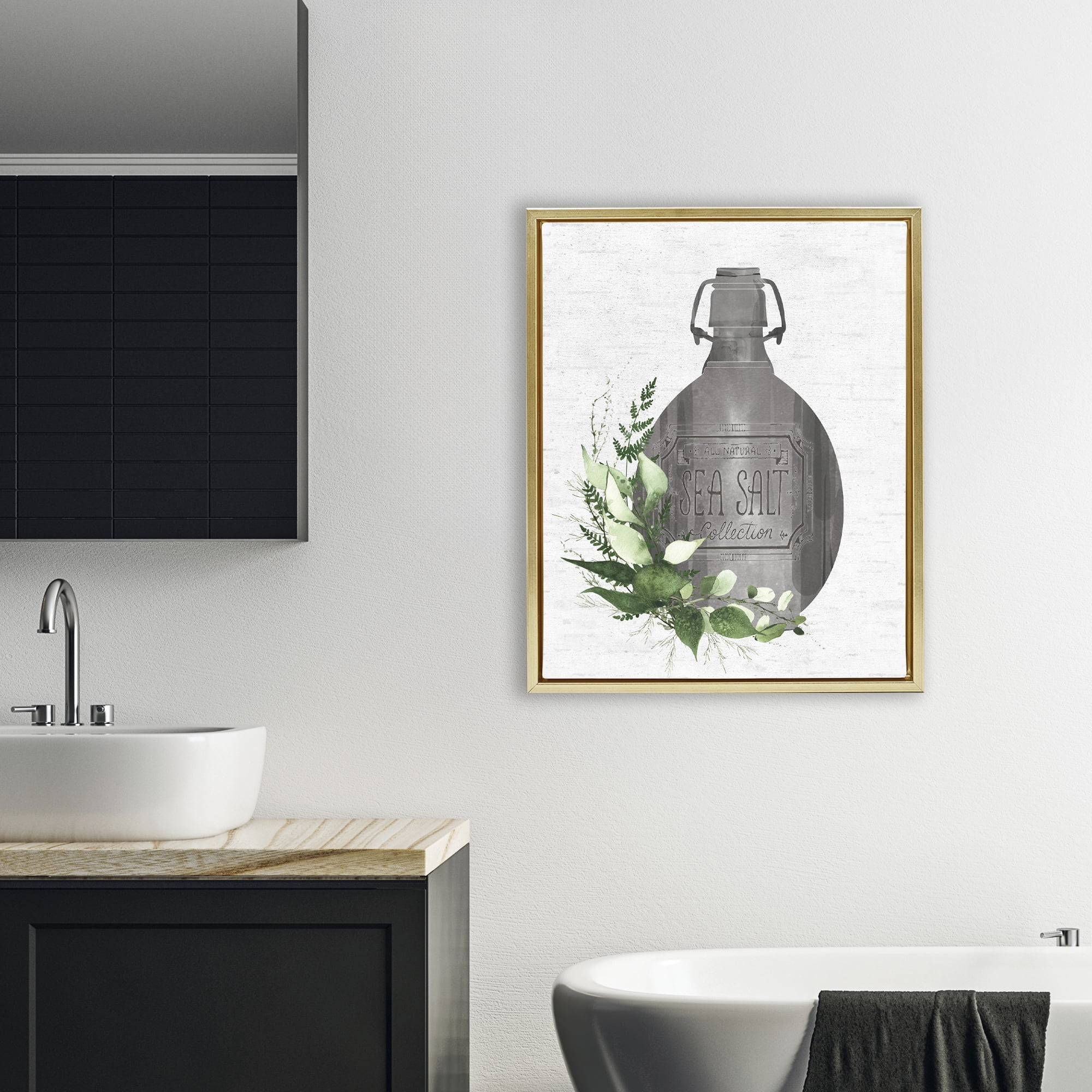 Vintage Bottle with Bathroom Herbs Gold Framed Floater Canvas Wall Art, design by Lettered and Lined