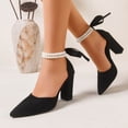 thumbnail image 4 of Hinvhai Women's Pointed Toe Pumps Bow Ankle Strap Chunky High Heels Dress Wedding Shoes Black 6(37), 4 of 9