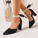 thumbnail image 4 of Correas de Tacón para Tacones Altos Correa de Tobillo de Perlas de Doble Capa con Zapatos Desmontables de Arco de Satén con Punta Del Dedo Del Pie con Arco Hueco Zapatos de Caminata de Mujeres Estilo, 4 of 9