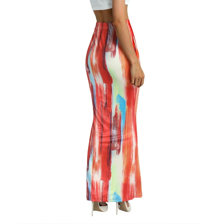 qolati Women's Bodycon Maxi Skirts Casual Elastic High Waisted