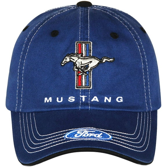 Checkered Flag Men's Ford Mustang Cap Tri-Bar Pony Adjustable Blue Hat