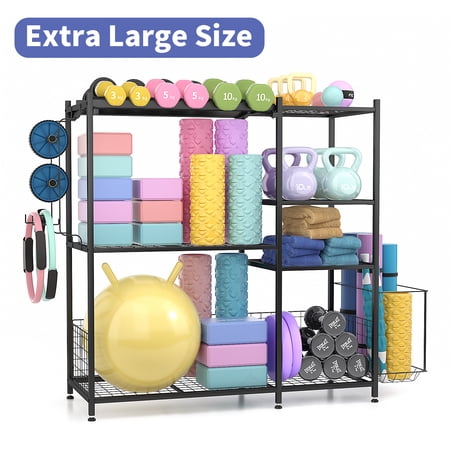 RichYa Home Gym Storage Rack, All-in-one Weight Rack for Dumbbells, Kettlebells, Yoga Mats, Foam Rollers, Heavy Duty Workout Equipment Storage Organizer