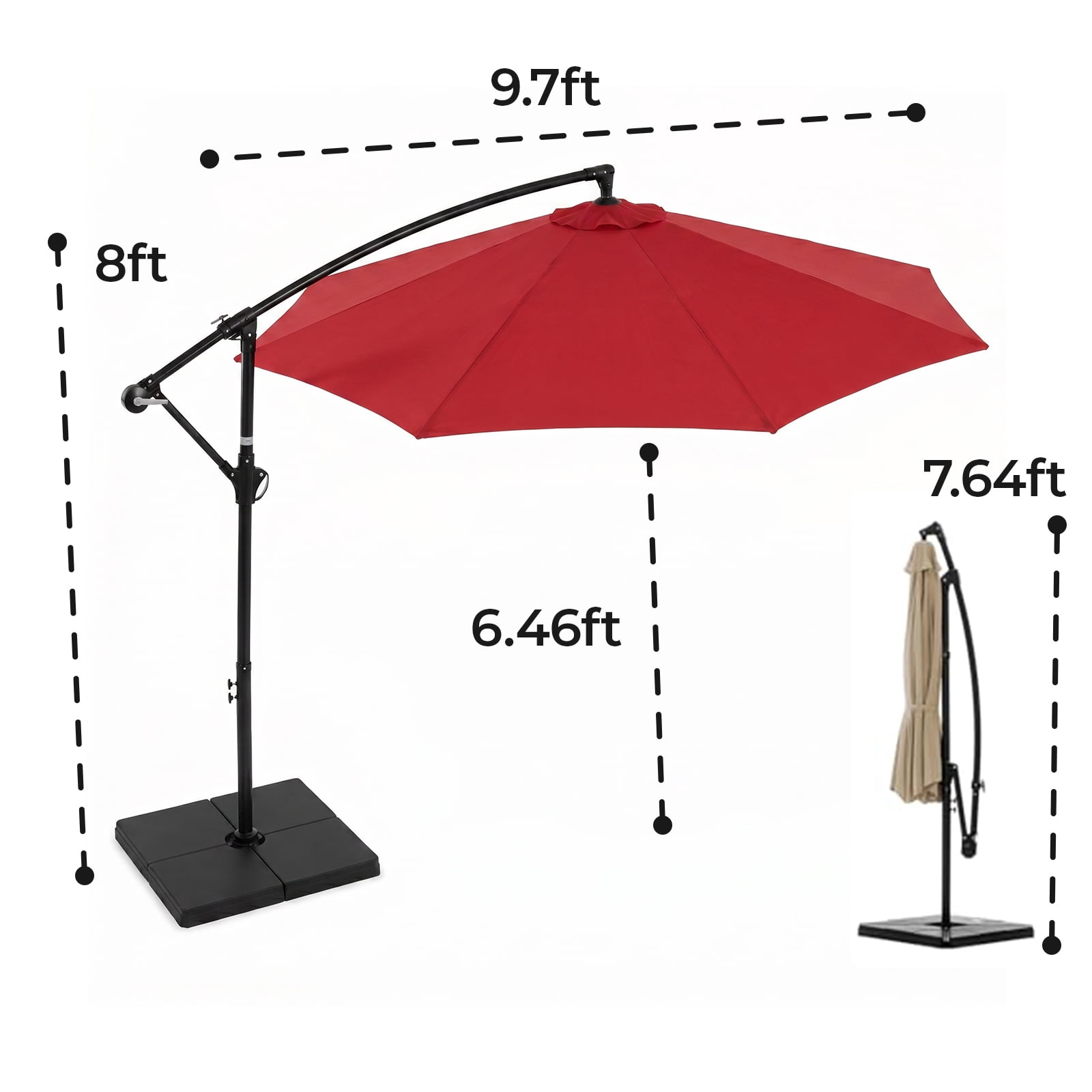 Alvantor 9.8ft Offset Patio Umbrella Hanging Cantilever Beach Umbrella Outdoor Sun Shade with Easy Tilt, UPF50+ Protection, 8 Ribs, for Backyard, Patio, Pool