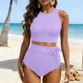 thumbnail image 6 of Haivin Women's Modest Two-Piece Swimsuit Set, Solid Color with Bow Tie Straps for Beach and Swimming, 6 of 9