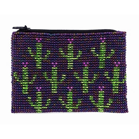 Multi Saguaro Cactus Pattern Czech Glass Seed Beaded Coin Purse Zipper Pouch - Womens Fashion Handmade Bags Boho Travel Accessories