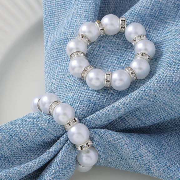 Yesbay 12Pcs Imitation Pearl Napkin Rings Set Napkin Holder Festive Celebration Table Decor