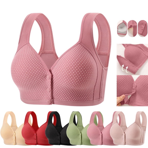 Hfnxid Plus Size Bras for Older Women Front Closure No Underwire Push Up Bra Comfy Supportive Snap Everyday Bras for Senior