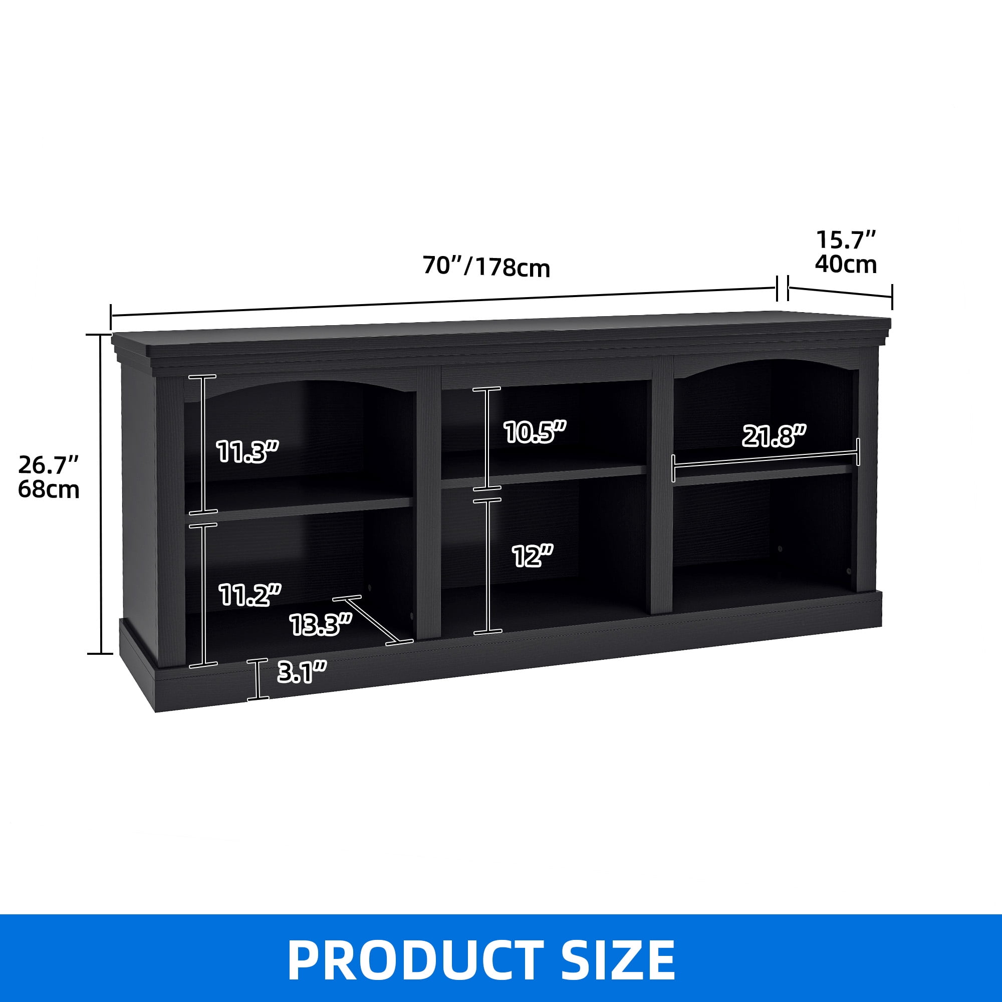 Dextrus TV Stand for 80 Inches TV, Farmhouse Entertainment Center with Adjustable Shelf & Storage Cabinets, Black