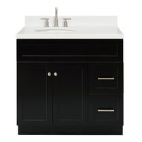 Ariel Hamlet 36 In. Left Offset Oval Sink Bathroom Vanity With Carrara White Quartz Countertop 1.5 Edge In Black