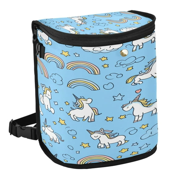 Qxltty Unicorns Rainbows Blue Pattern Car Trash Can with Lid Vehicle Backseat Hanging Leak Proof Storage Bin