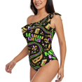 thumbnail image 2 of Easygdp Mardi Gras3 Women's One Shoulder Ruffle Monokini Bathing Suits with Removable Chest Pad, Quick Drying - X-Large, 2 of 8