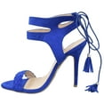 thumbnail image 3 of Wild Diva Lounge Women Stiletto Thin Skinny High Heels Lace Up Tassel Ankle Wrap Open Toe ADELE-344 Suede Royal Blue 5.5, 3 of 5