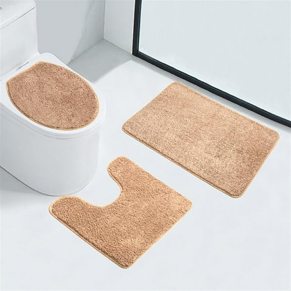 Bathroom Rugs Set 3 Pieces Absorption Shower Mat Soft U-Shaped Toilet Mat Non-Slip Bath Carpet Washable Toilet Lid Cover Bedroom Kitchen Floor Mat