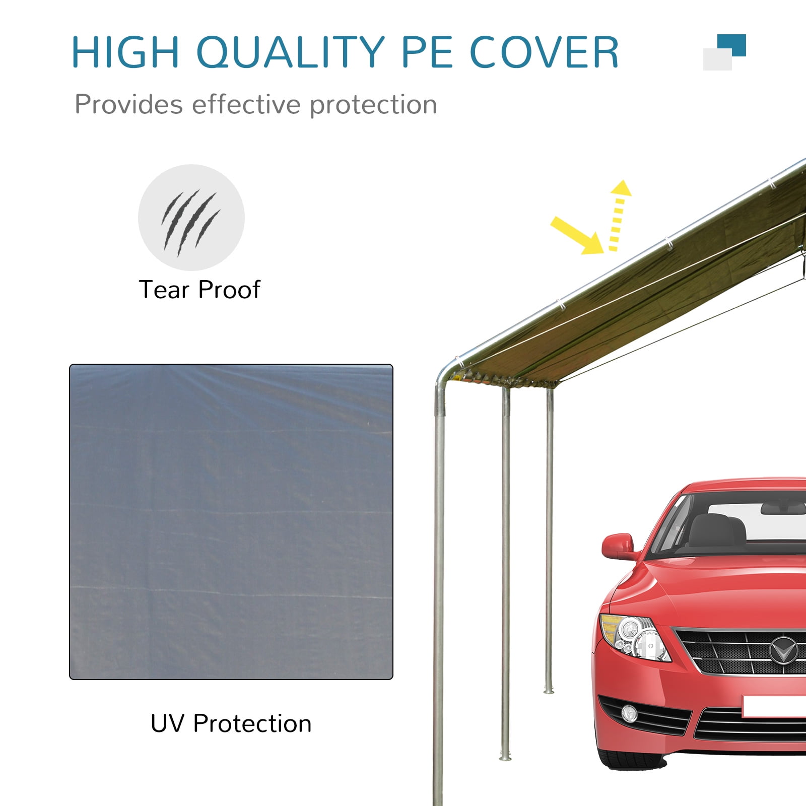 Outsunny 10'x20' Carport Heavy Duty Galvanized Car Canopy with Included Anchor Kit, 3 Reinforced Steel Cables, Grey