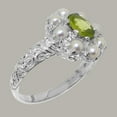 thumbnail image 3 of LBG British Made 10k White Gold Natural Peridot & Cultured Pearl Womens Anniversary Ring - 33 size options - Size 9.25, 3 of 8