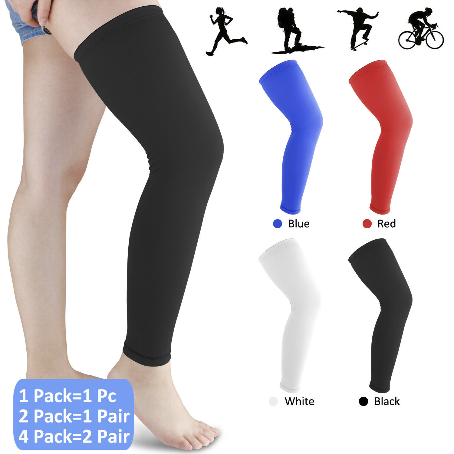 1 Pair Leg Brace Thigh High Compression Sleeve Socks Support Pain Relie(Black/XXL)