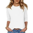 thumbnail image 3 of Women's Solid Color Round Neck Three Quarter Sleeve Loose Fit Tops Shirts Blouses Crewneck 3/4 Sleeve Relaxed Fit Soft Casual Daily Wear Work Office Vacation Fashion Essential Gift for Women, 3 of 6