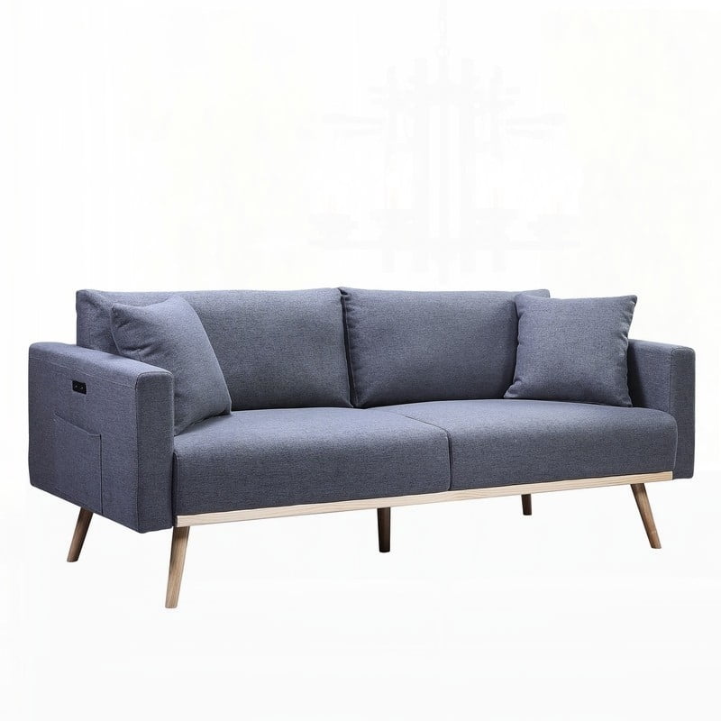 Modern Gray Linen Fabric Loveseat for Living Room with USB & Pockets (75"x30"x30"H)