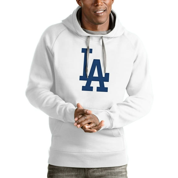 Men's Antigua White Los Angeles Dodgers Victory Pullover Team Logo Hoodie