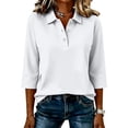 thumbnail image 5 of Women's 3/4 Length Sleeve Polo Shirts Golf Button Collared Summer Short Sleeve Tops Lightweight Work Polo Shirt Womens Blouses White XL, 5 of 5