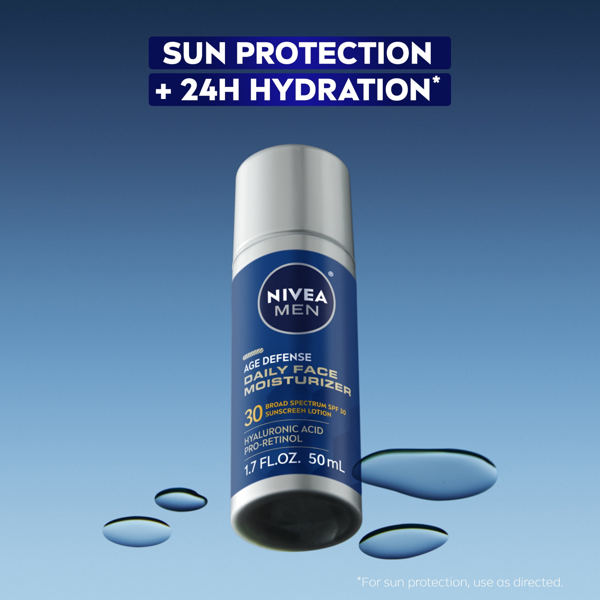 NIVEA MEN Age Defense Daily Face Moisturizer SPF 30, Hyaluronic Acid, Pro-Retinol, 1.7 fl oz