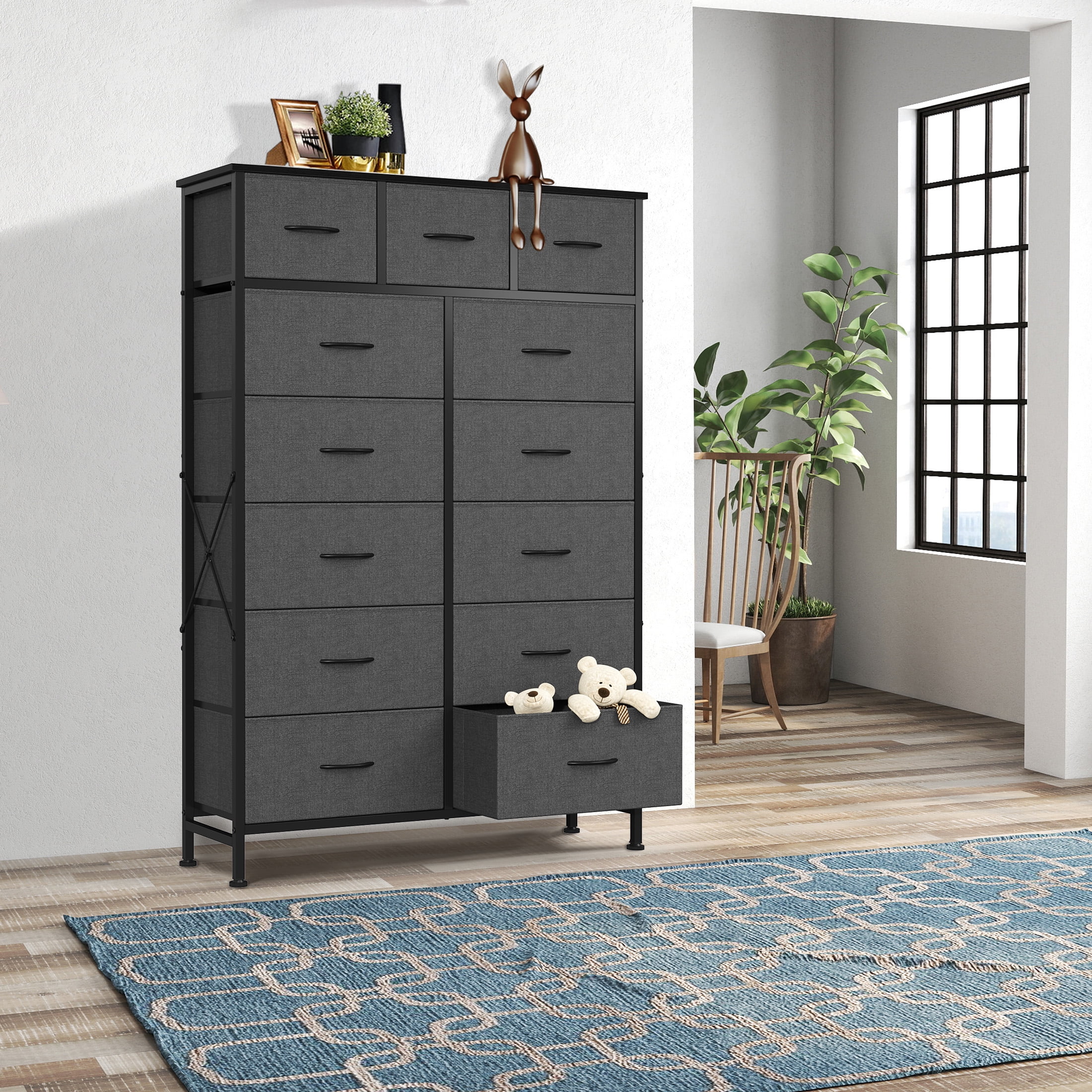 edx 13-Drawer Fabric Dresser, Sturdy Steel Frame Storage Cabinet for Bedroom Closet Clothes, Gray