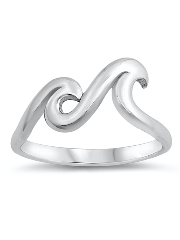 Double Ocean Wave Boho Two Surf Ring .925 Sterling Silver Band Jewelry Female Male Unisex Size 10