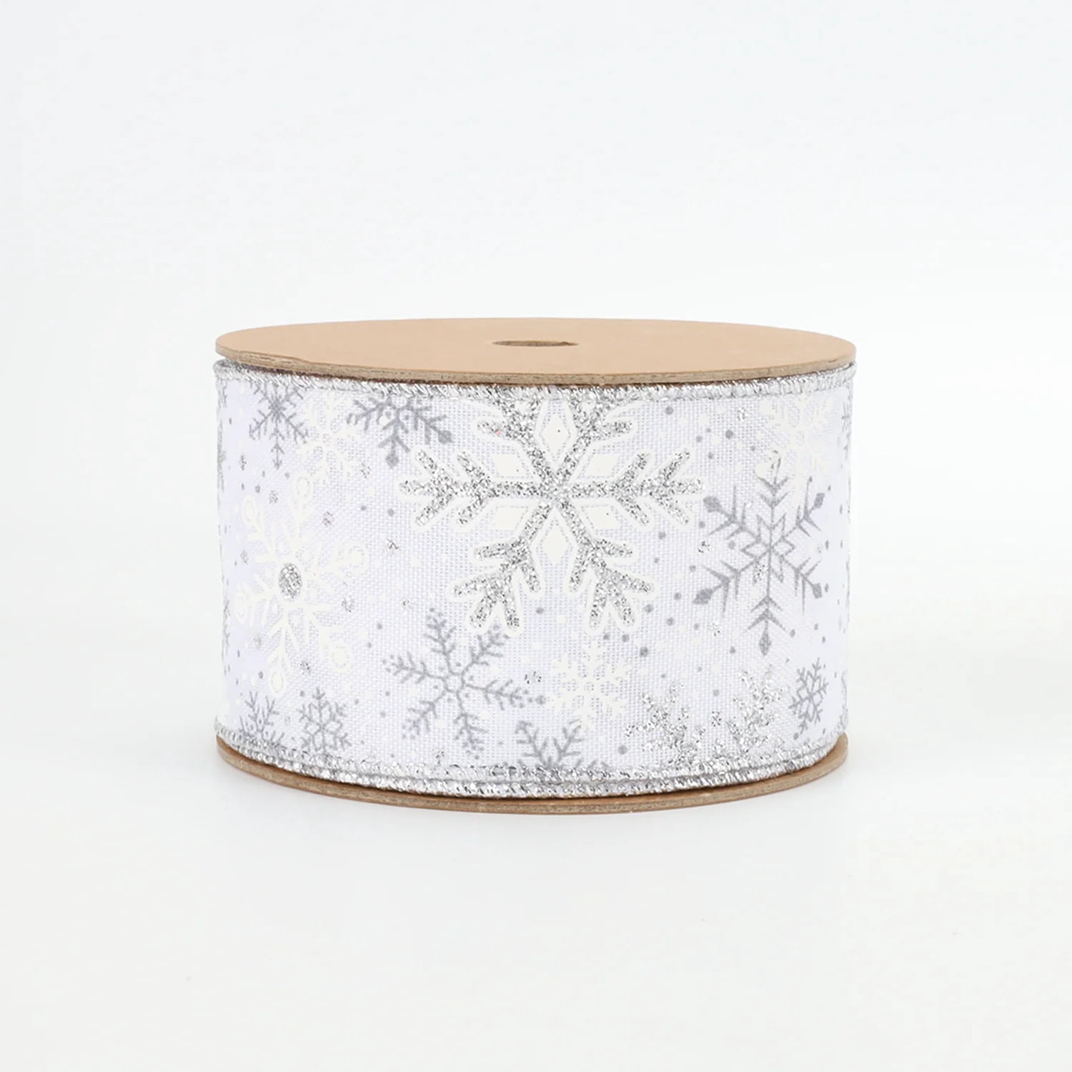 LaRibbons 2 1/2" Wired Ribbon, Silver Glitter Snowflake, 10 Yard Roll