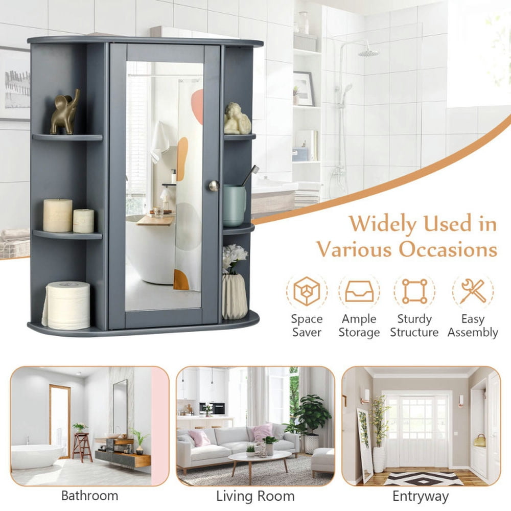 Finihen Bathroom Wall Cabinet, Wall Mounted Bathroom Mirror Cabinet, Bathroom Single Door Shelves Wall Mount Cabinet with Mirror, for Bathroom, Gray Finihen Bathroom Wall Cabinet, Wall Mounted Bathroom Mirror Cabinet, Bathroom Single Door Shelves Wall Mount Cabinet with Mirror, for Bathroom, Gray