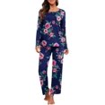 thumbnail image 1 of Women's Long Sleeve Sleepwear Soft Crew Neck Pyjama Set,Navy Blue Flowers, 1 of 5