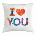 thumbnail image 1 of I Love You Throw Pillow Cushion Cover, Watercolor Stylized Paintbrush Brushstroke I Love You Phrase Vibrant Display, Decorative Square Accent Pillow Case, 16 X 16 Inches, Multicolor, by Ambesonne, 1 of 2