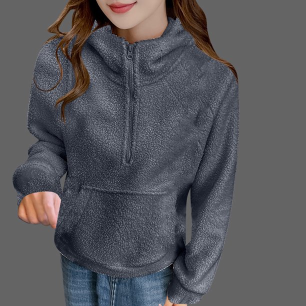 Abrigo y chaquetas informales con capucha de manga larga para mujer, abrigo de invierno informal cálido con media cremallera y bolsillo de color liso