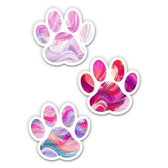 Paw Prints Set of 3 Cute Colorful - 2" each Vinyl Stickers - For Car Laptop I-Pad Phone Helmet Hard Hat - Waterproof Decals