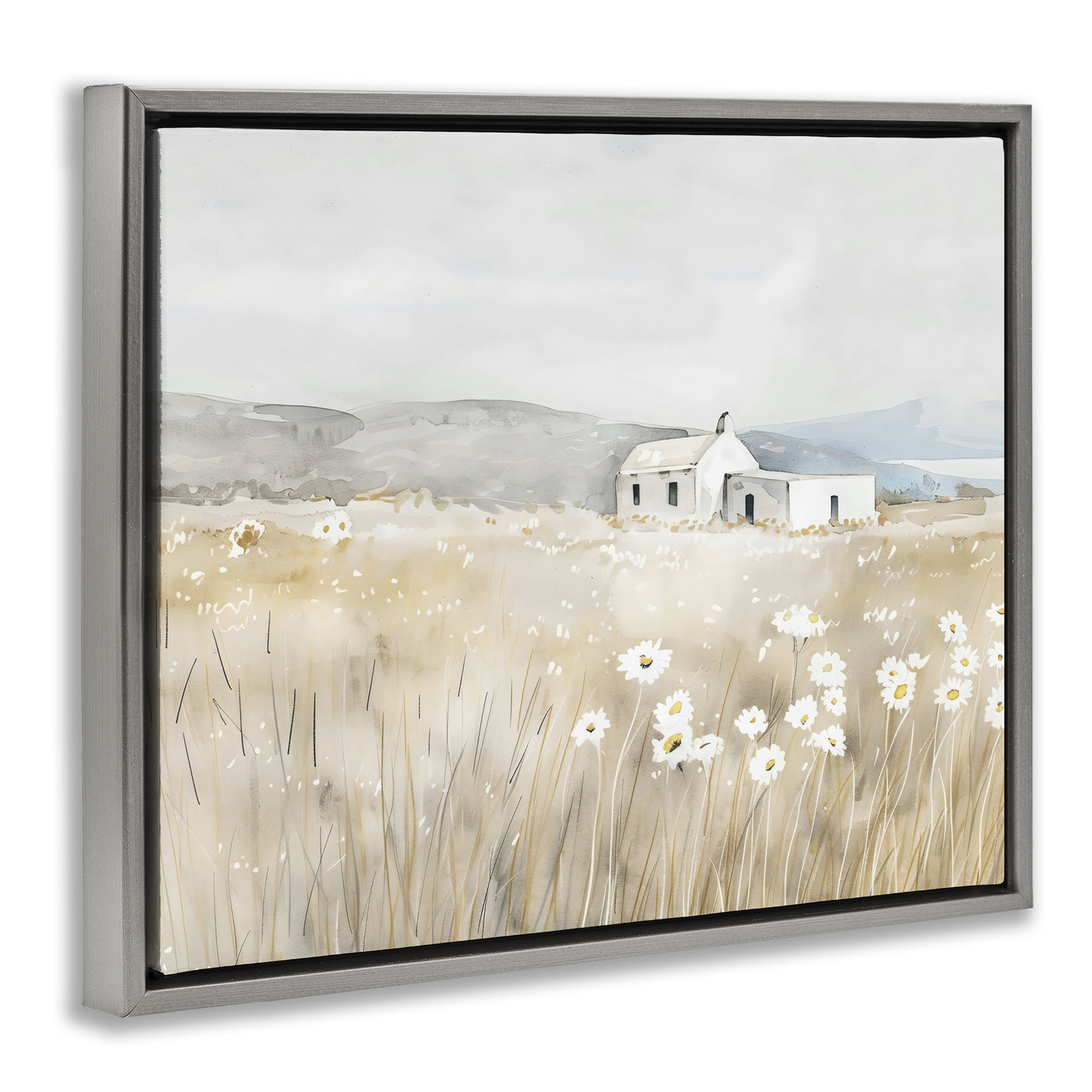 Stupell Industries Rustic Landscape Daisy Meadow Gray Framed Floater Canvas Wall Art, design by Creative Studio