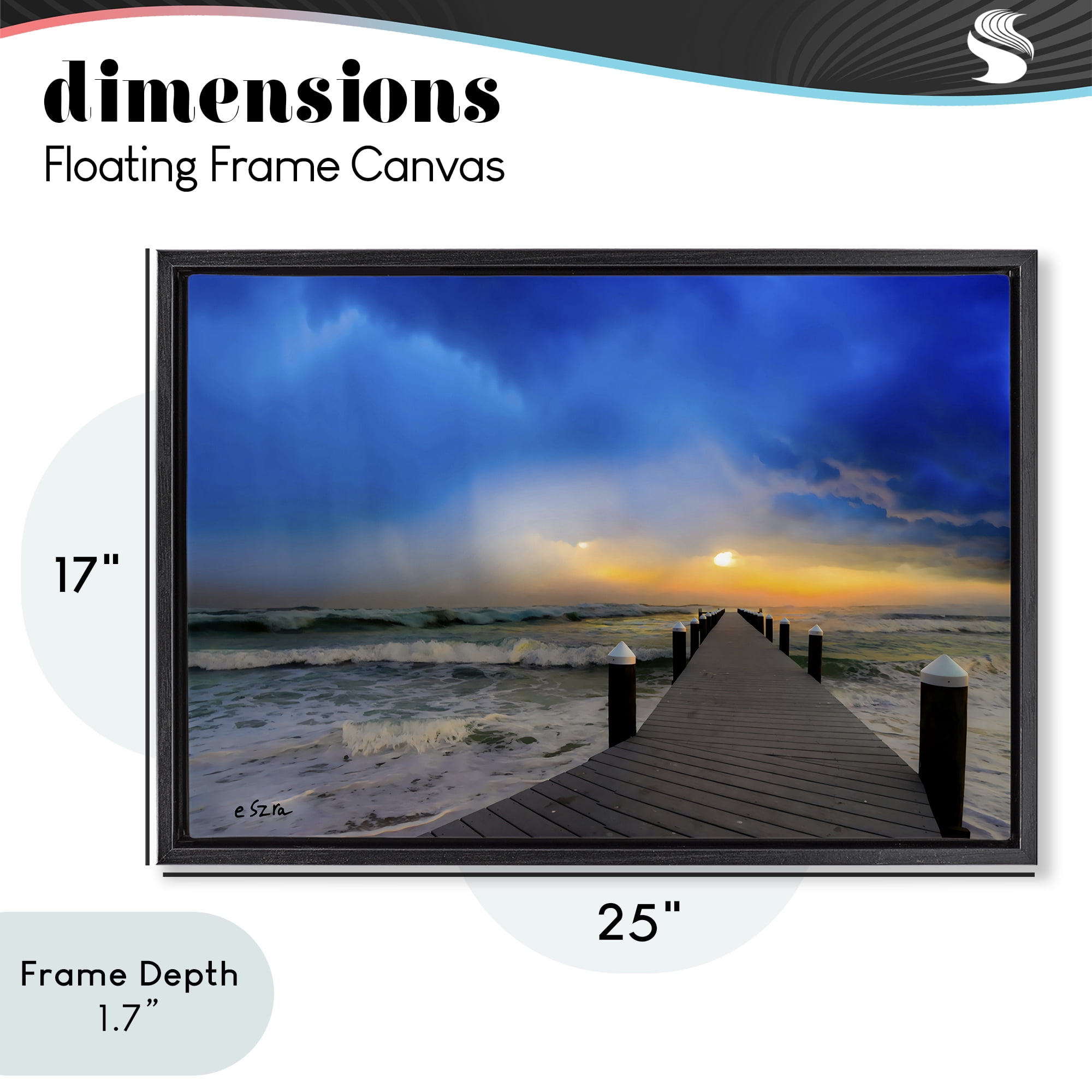 Stupell Industries Sun Breaking Over Sea Pier Black Framed Floater Canvas Wall Art, design by Eszra Tanner