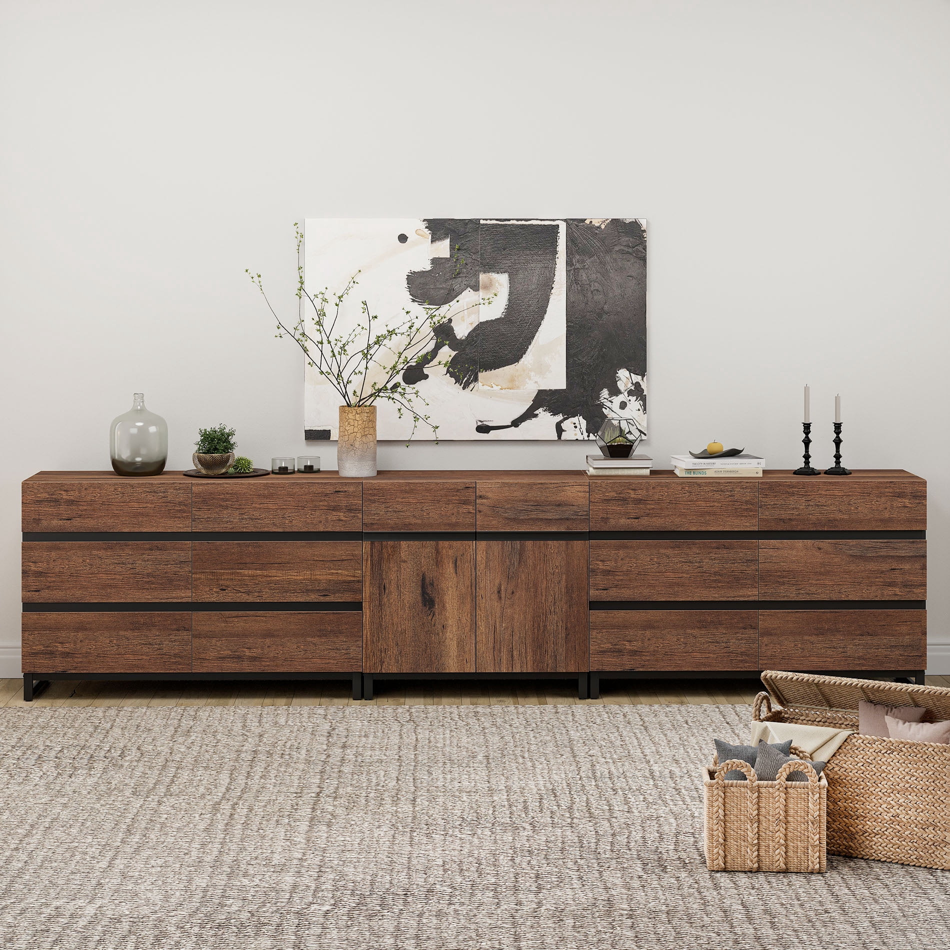 Modern 12 Drawers Storage Dresser with Adjustable Shelf and Metal Base, 3 In 1 Household Chest of Drawers, Closet Organizer Cabinet for Bedroom,Brown