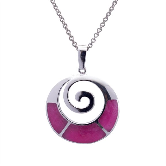Silverly Women's 925 Sterling Silver Ruby Zoisite Round Spiral Circle Pendant Necklace, 4 6cm