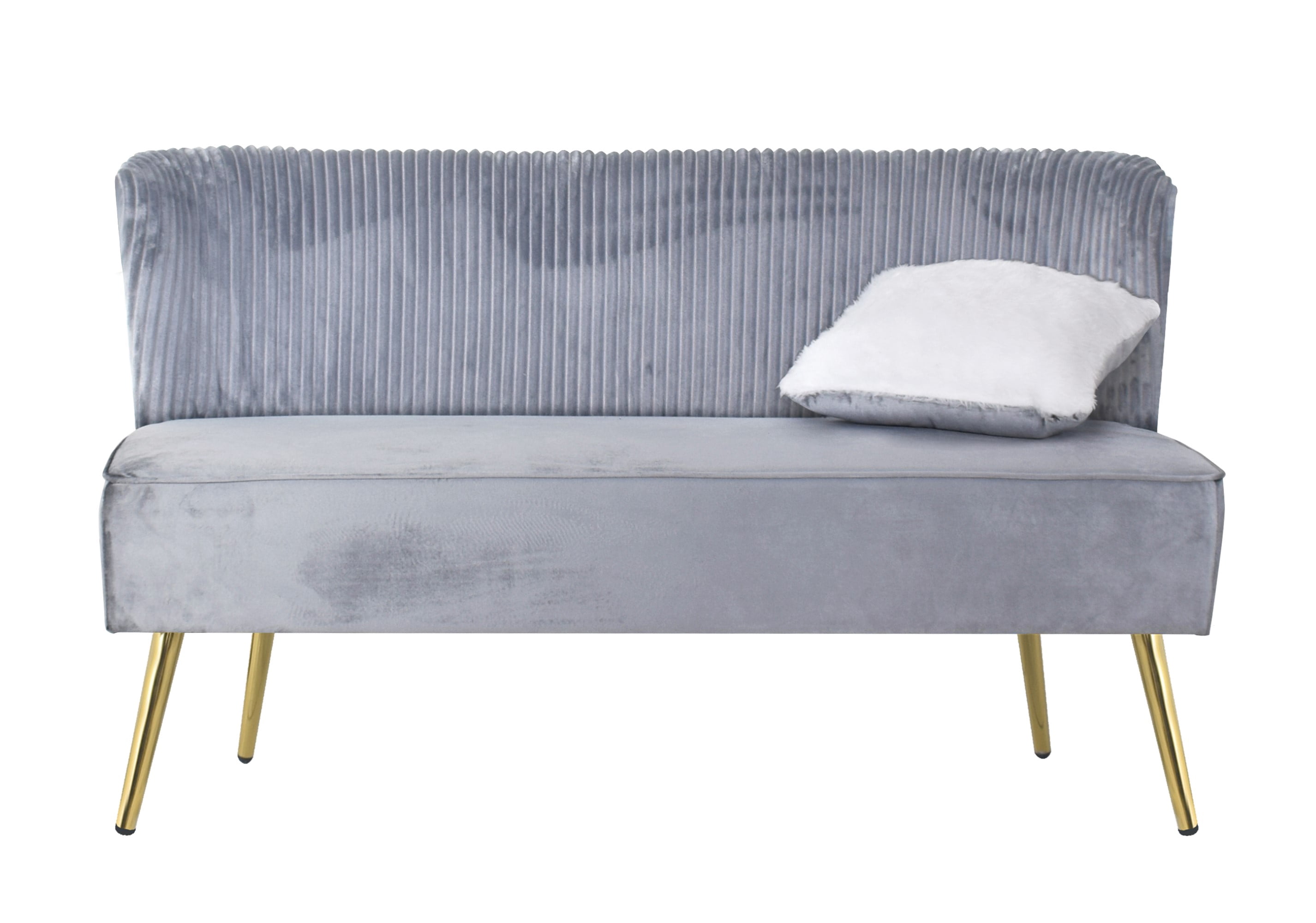 Home Design Hestie Velvet Sofa with Curved Backrest and Gold Metal Legs, Modern Armless Design for Living Room, Silver Gray