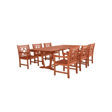 Extendable Table And 6 Chairs 7-Piece Brown Natural Wood Finish Extendable Table Outdoor Furniture Patio Dining Set with Diamond Chairs 91