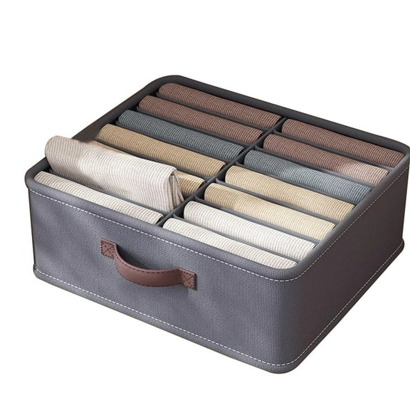CASAFUN Foldable Wardrobe Clothes Organizers with Grids for Pants Jeans Sweater T-shir thin Coat Dress, Stackable Closet Drawer Organizer Divided Storage Bin Container with Sturdy Handles