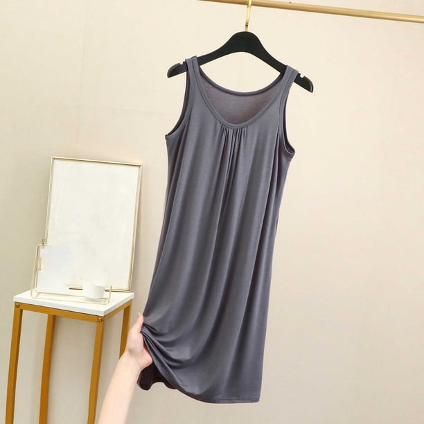 Camisón de poliéster para mujer, vestido informal holgado de verano, sin mangas, color liso, para casa