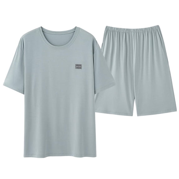 Kakii Mens Pajama Set Sleepwear Pjs Lightweight Short Sleeve Shirts Soft Breathable Fresh Sleep Sets with Pockets
