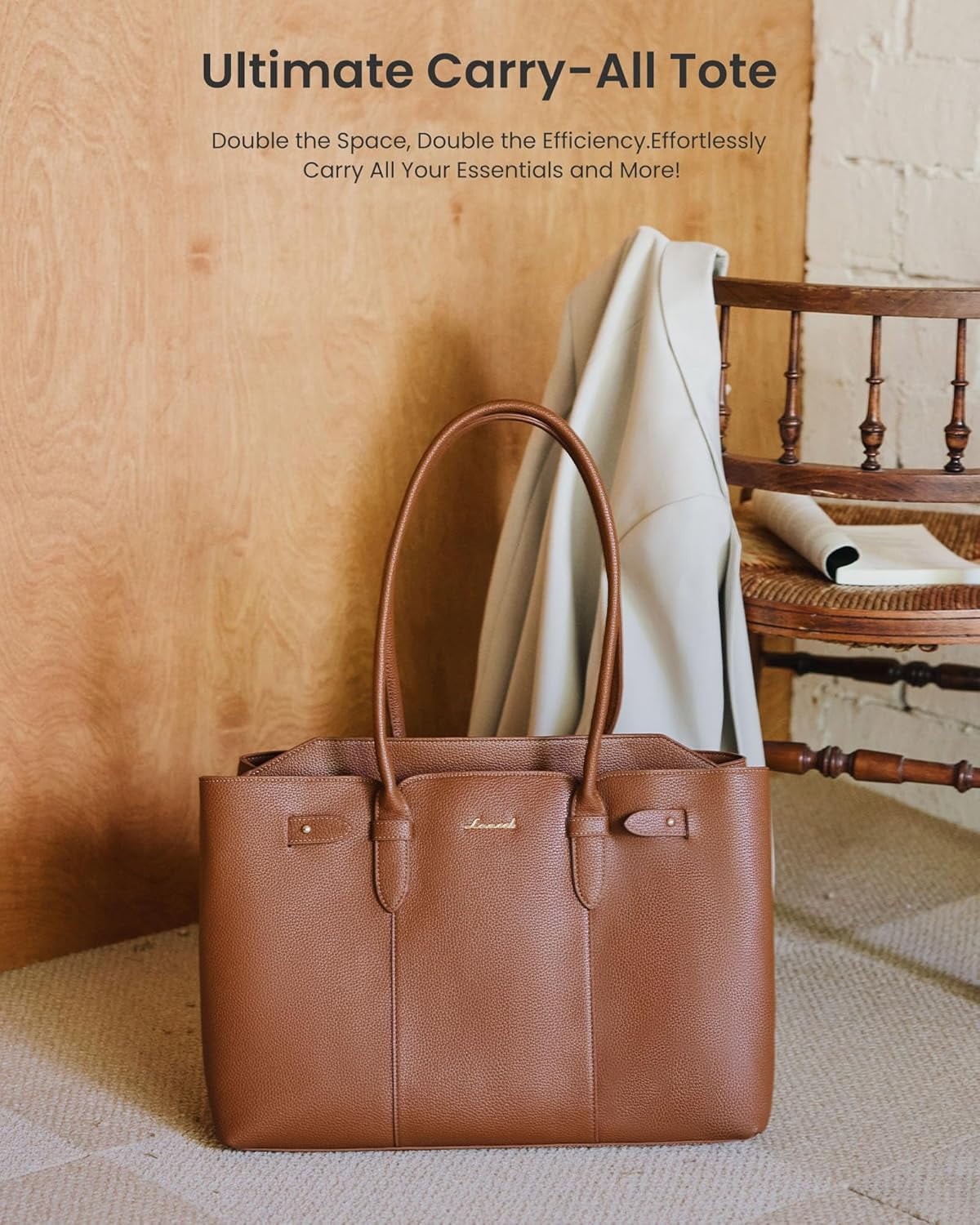 LOVEVOOK Laptop Tote Bag for Women, 15.6 Inch Waterproof Leather Computer Work Purse with Zipper for Teacher & Travel