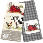 2 Piece Country Life Terry Towel And Appliqued Tea Towel Set