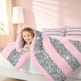 thumbnail image 3 of Homewish Pink Gray Stripe Twin Comforter Sets for Girls, Glitter Stars Bedding Set, Pink Reversible, 2 Pieces 1 Comforter and 1 Pillowcase, 3 of 6