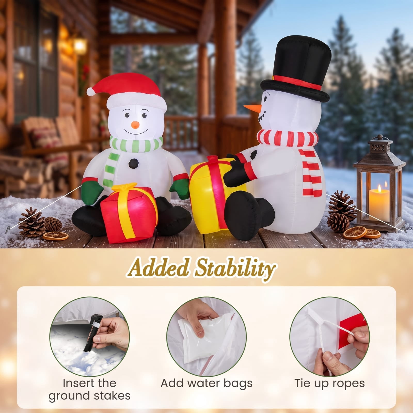 RUIE 5 FT Christmas Inflatables, 2 Blow Up Snowmen with Gift Boxes and LED Lights, Lighted Outdoor Yard Decorations for Lawn Garden - Multicolor